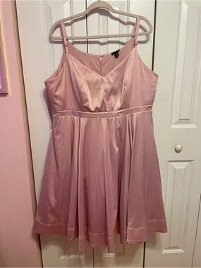 Torrid Plus Size Pink Satin Party Dress with Spaghetti Straps